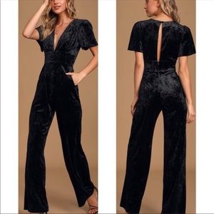Amato Black Velvet Button Front Jumpsuit